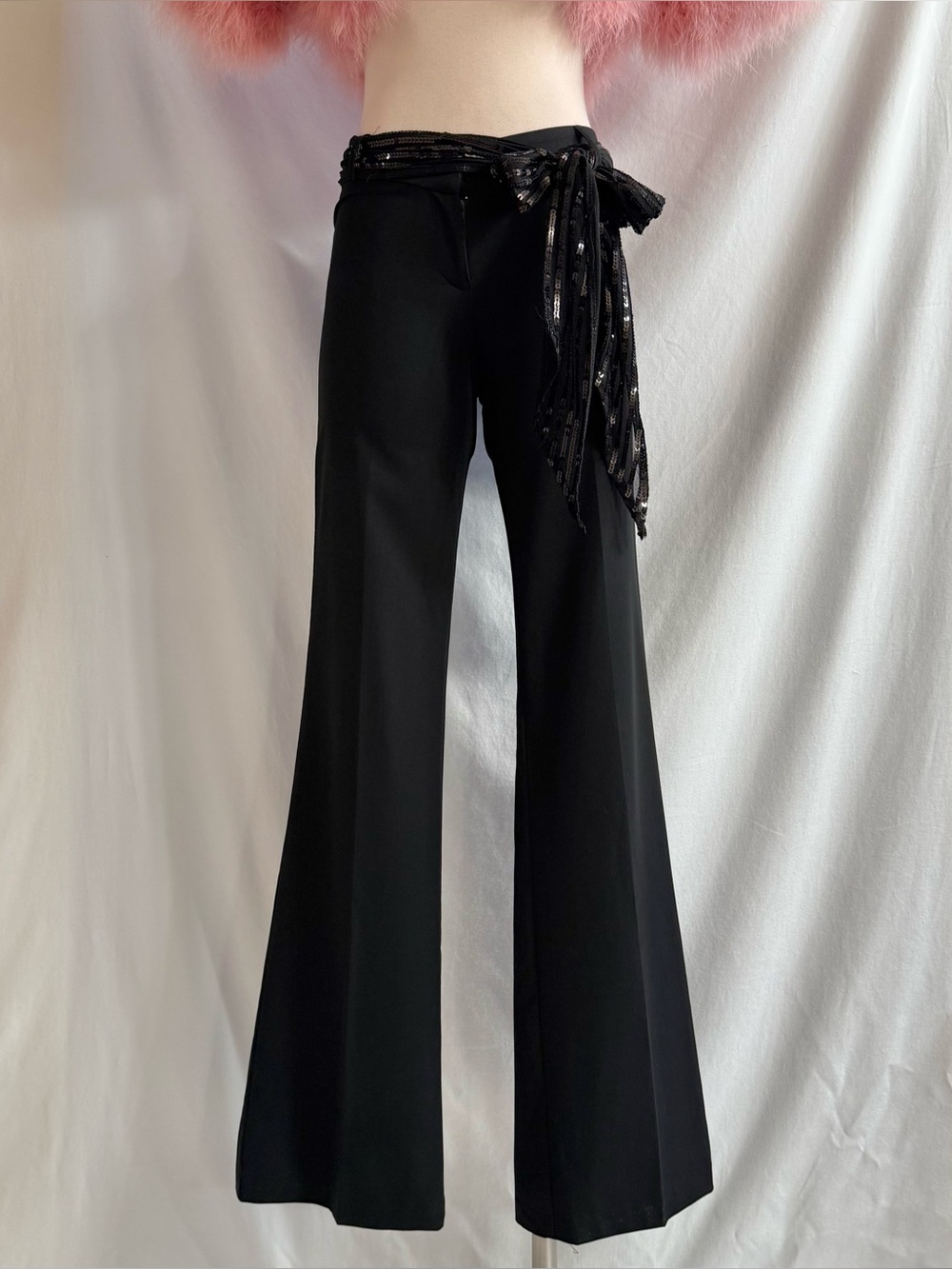 Y2K Black Sequin Belted Flare Pants